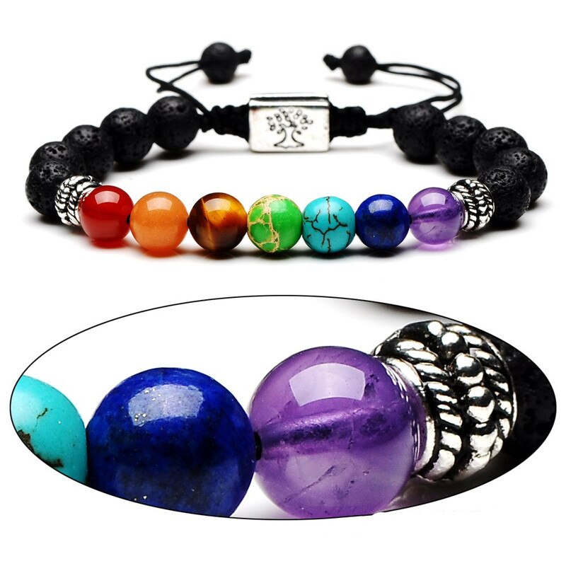 Tree of Life Lava Rock Beads 7 Chakra Bracelet