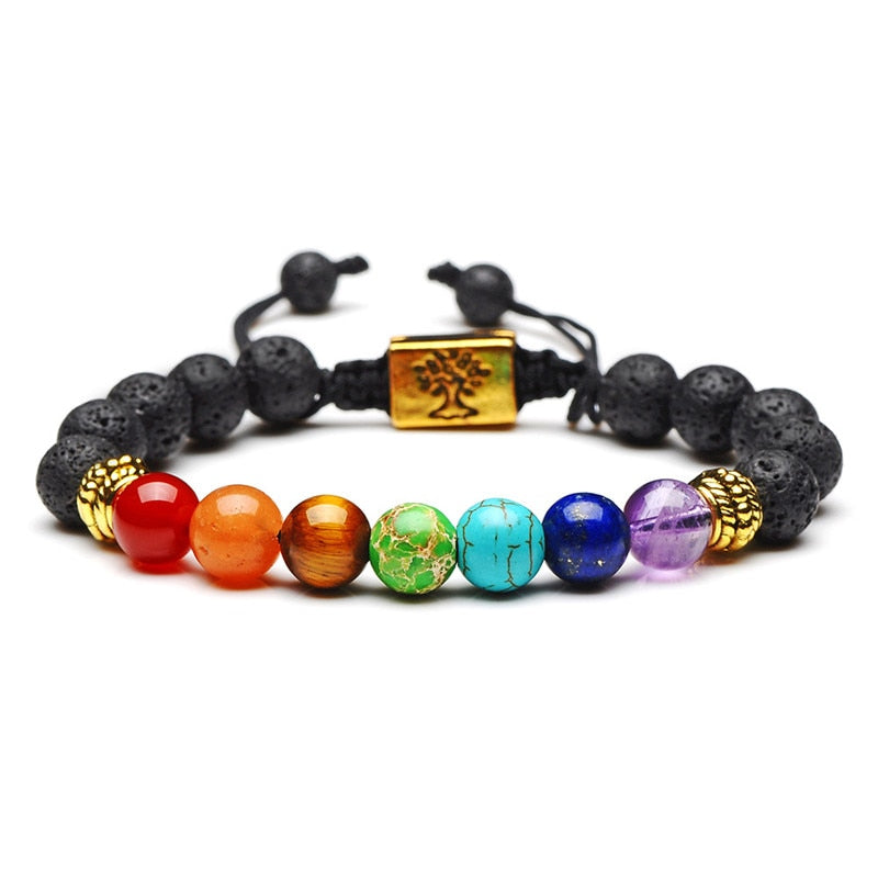 Tree of Life Lava Rock Beads 7 Chakra Bracelet
