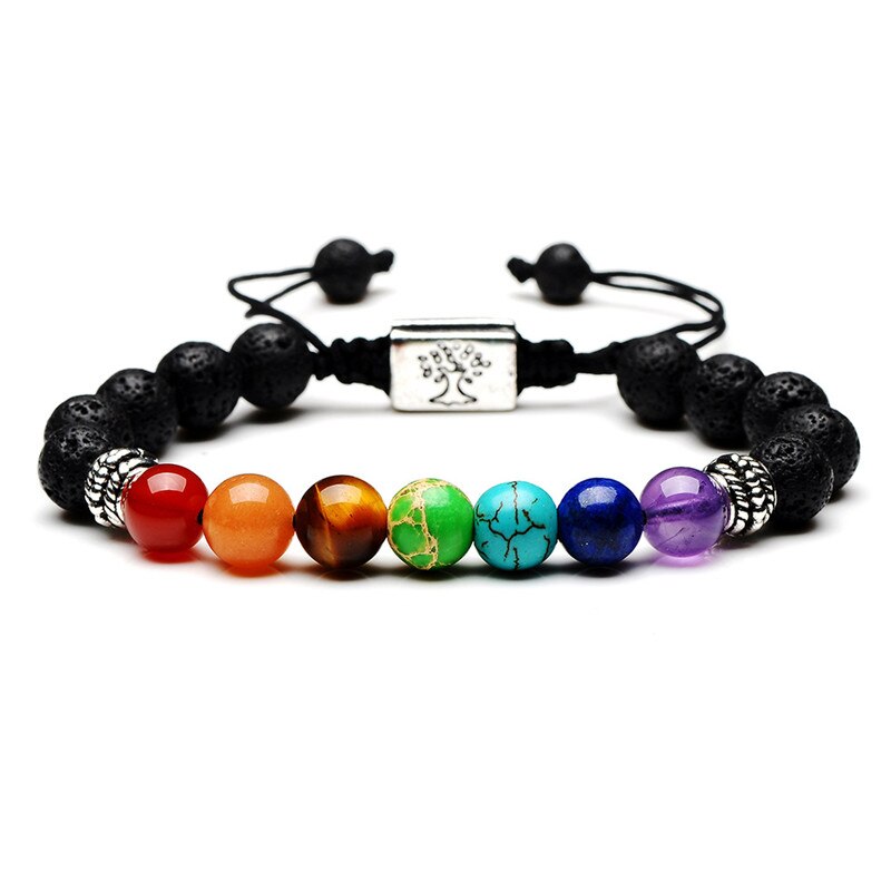 Tree of Life Lava Rock Beads 7 Chakra Bracelet