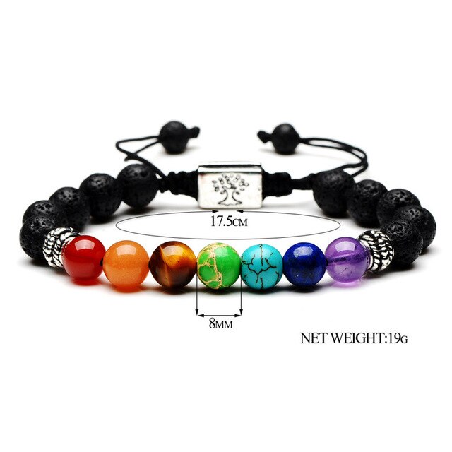 Tree of Life Lava Rock Beads 7 Chakra Bracelet