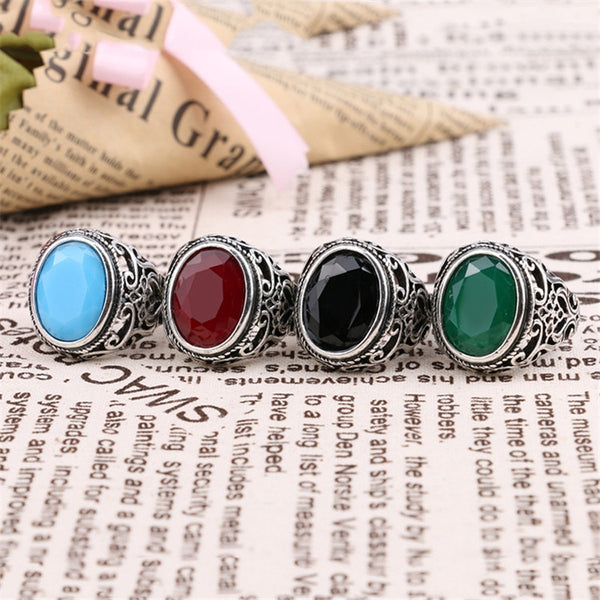 Anillo ovalado vintage de resina con textura étnica para hombre y mujer.