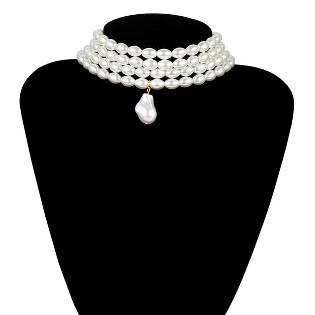 Layered Short Pearl Choker Necklace