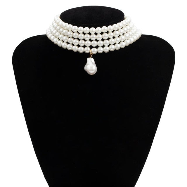 Layered Short Pearl Choker Necklace