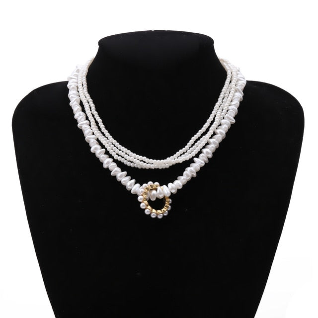 Layered Short Pearl Choker Necklace
