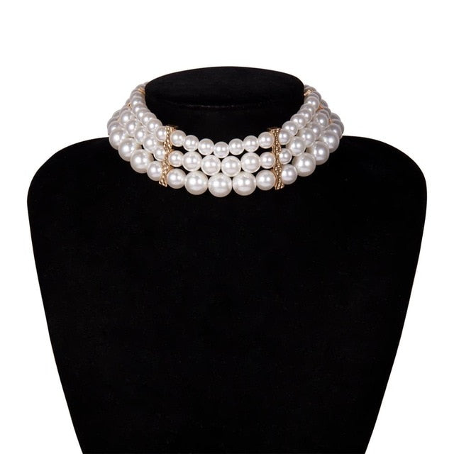 Layered Short Pearl Choker Necklace