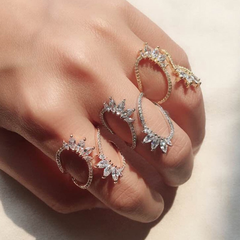 Fashion Morocco Design CZ Zirconia Crystal Open Rings