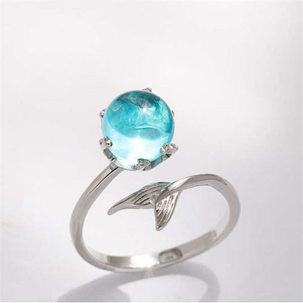 Anillos de sirena de cristal azul en plata de ley 925