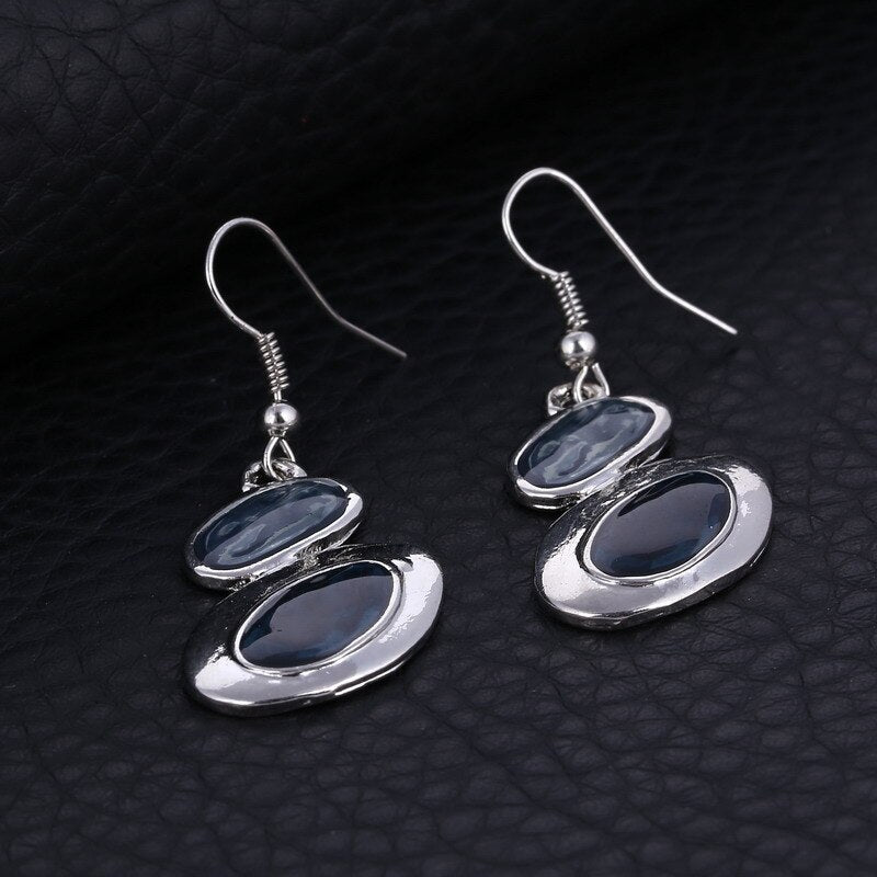 Blue Multi Layers  Oil Drip Necklace Earring Set