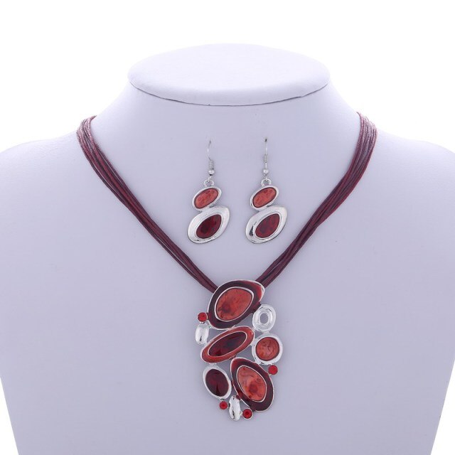 Blue Multi Layers  Oil Drip Necklace Earring Set