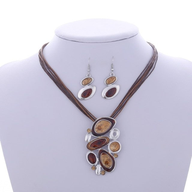 Blue Multi Layers  Oil Drip Necklace Earring Set