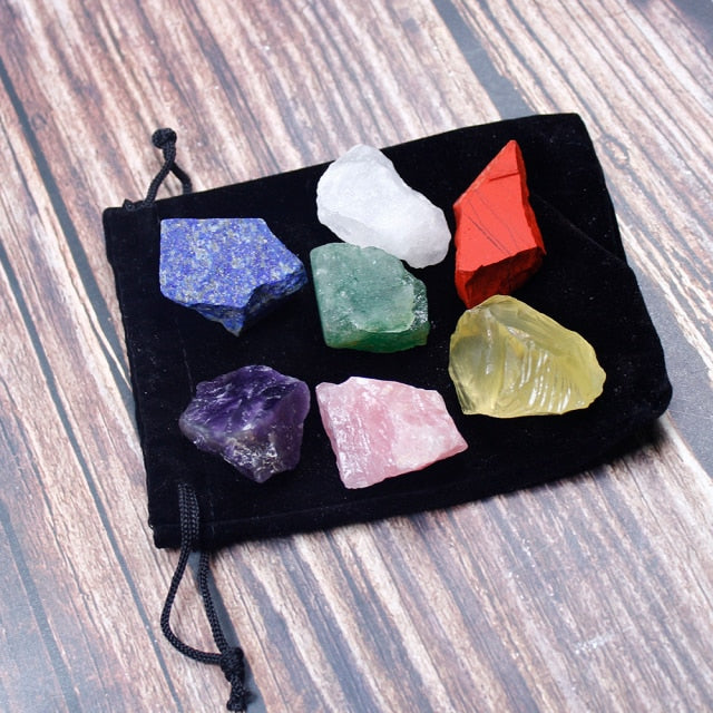 Natural crystal stone seven chakras Black cloth bag