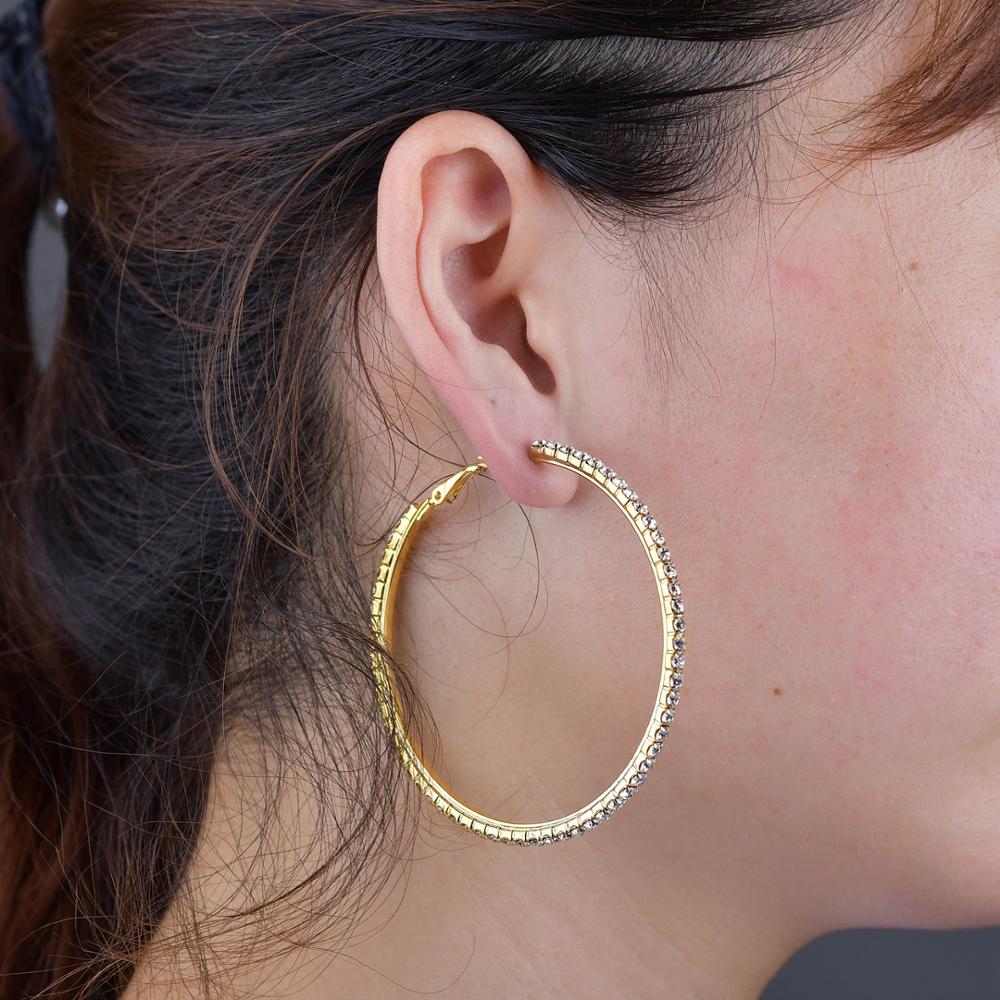 New 30-100mm Large Crystal Hoops Earrings