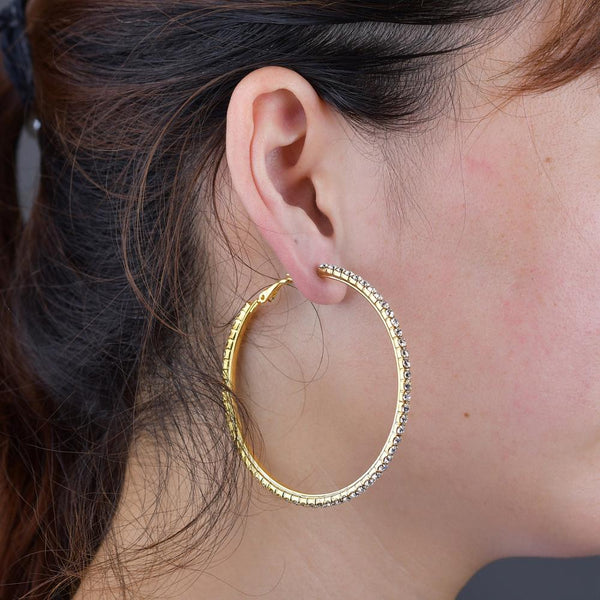 New 30-100mm Large Crystal Hoops Earrings