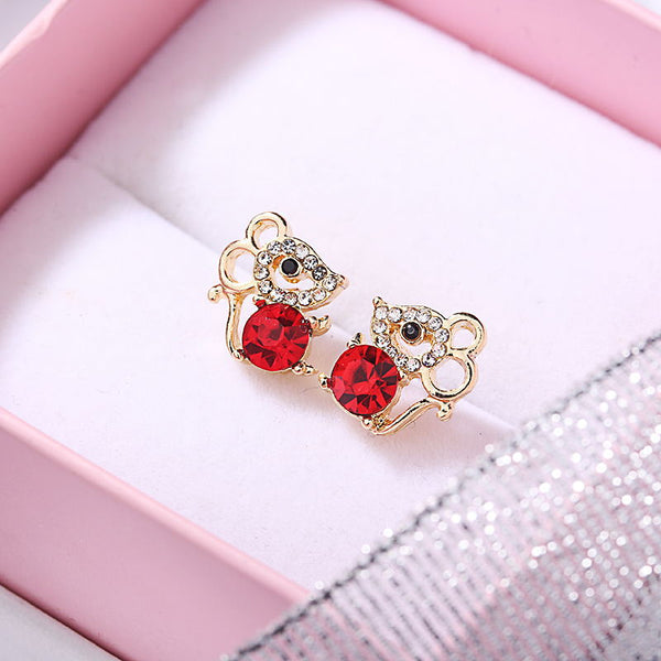 Pendientes de clip con cristales de lujo y diseño de ratón para boda