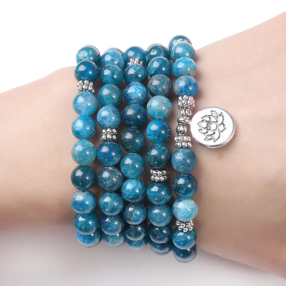 Apatite with Lotus OM Buddha Charm Yoga Bracelet