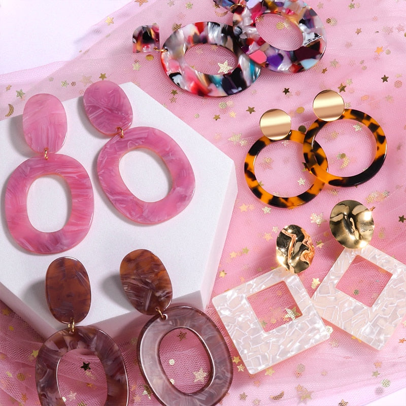 Geometric Acrylic Fashion Statement Drop Earrings