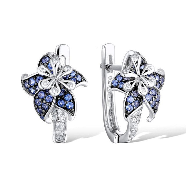 925 Sterling Silver Blue Pink Star Flower Cubic Zirconia Earrings