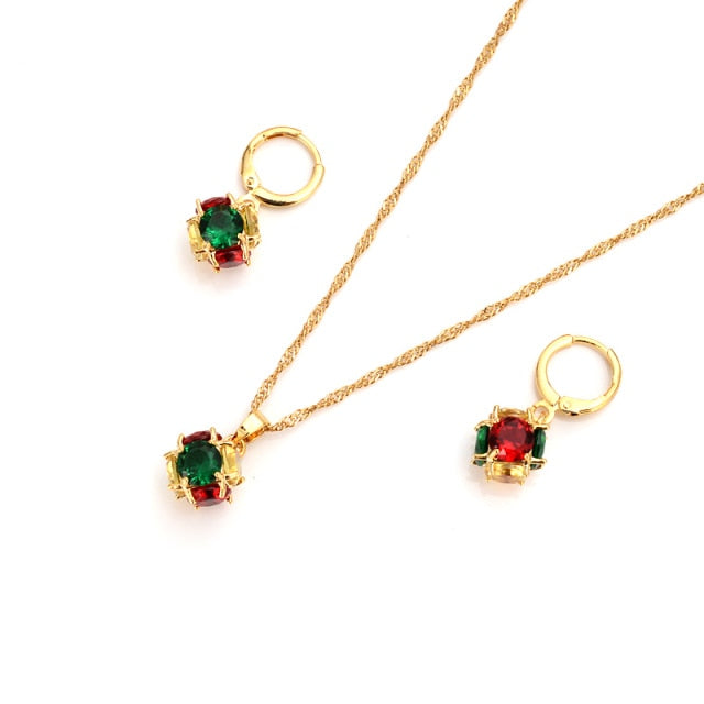 Heart White Blue Green Cubic Zircon Earring Necklace chain Jewelry Sets