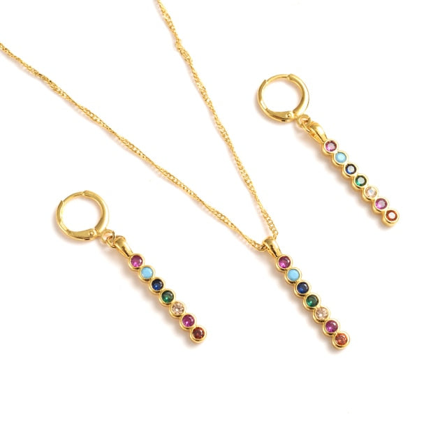 Heart White Blue Green Cubic Zircon Earring Necklace chain Jewelry Sets