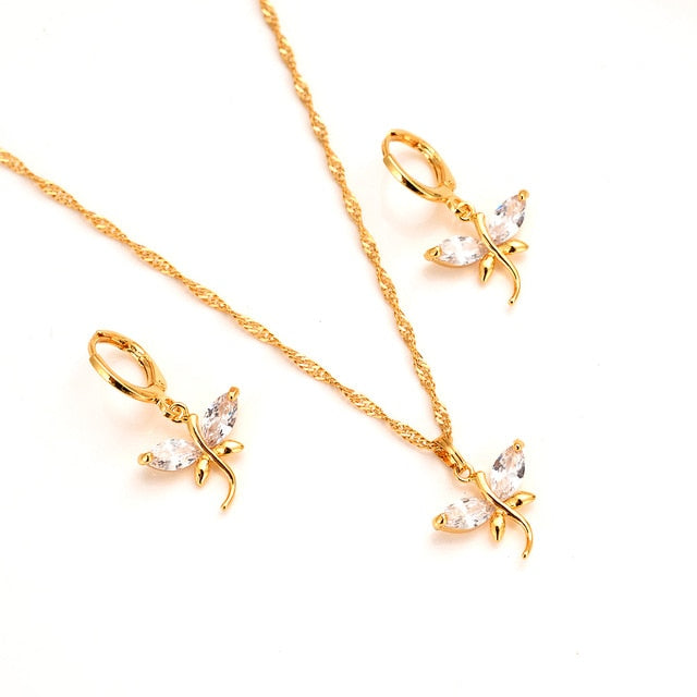 Heart White Blue Green Cubic Zircon Earring Necklace chain Jewelry Sets