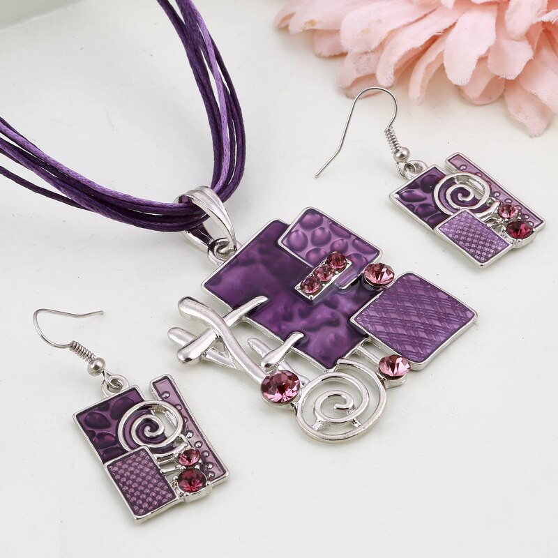 Multi Colors Geometry Choker Necklace Earrings Set