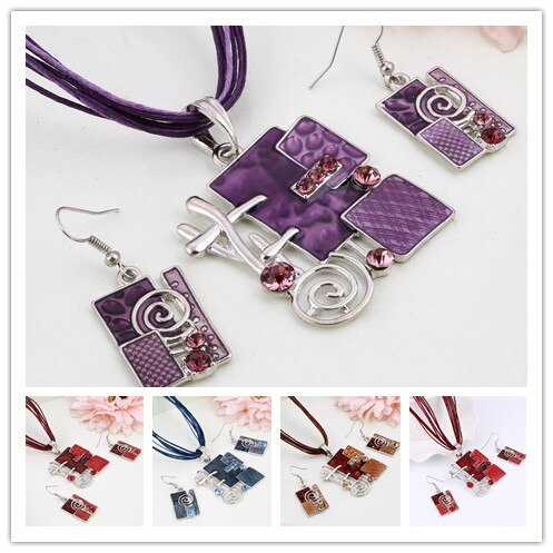 Multi Colors Geometry Choker Necklace Earrings Set