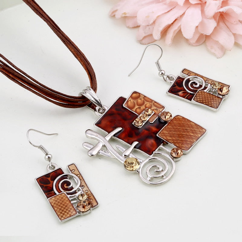 Multi Colors Geometry Choker Necklace Earrings Set