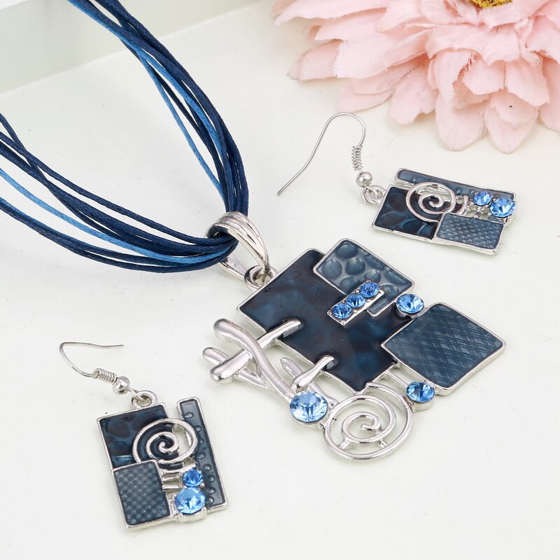 Multi Colors Geometry Choker Necklace Earrings Set
