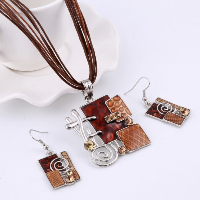 Multi Colors Geometry Choker Necklace Earrings Set