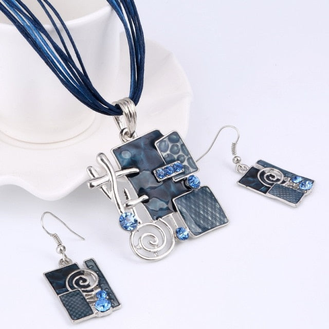 Multi Colors Geometry Choker Necklace Earrings Set