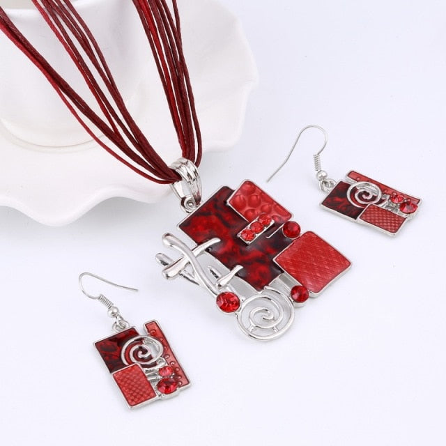Multi Colors Geometry Choker Necklace Earrings Set