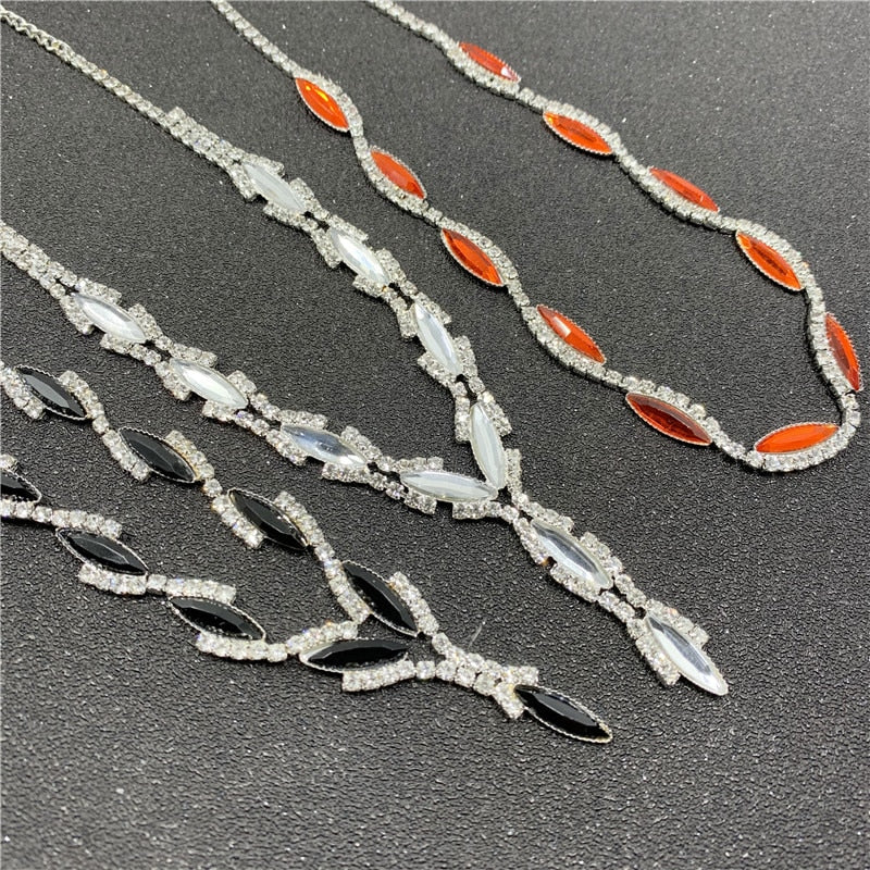 Silver Plated Rhinestone Crystal Necklace Earrings Jewerlry Set