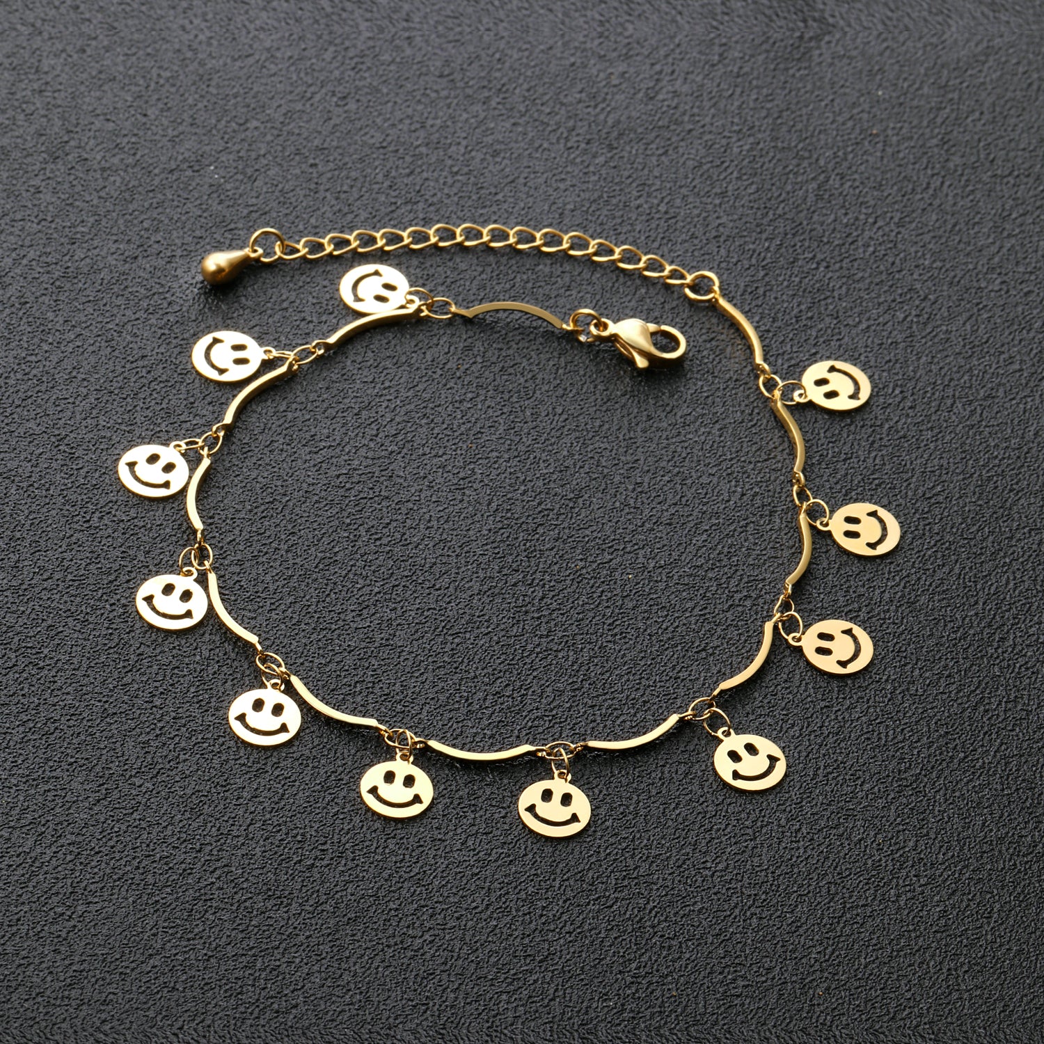 Cute Style Smile Face Stainless Steel Chain Anklets Female