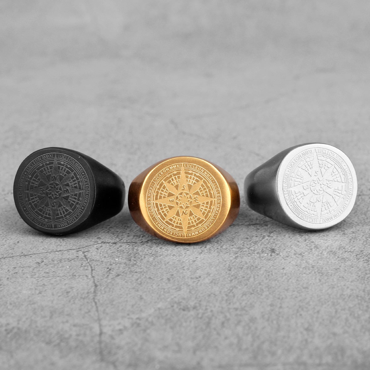 Compass World Map Gold Black Men Rings