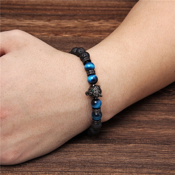 8mm Beaded  Men Natural Stone Blue Tiger Eye Beads Bracelet