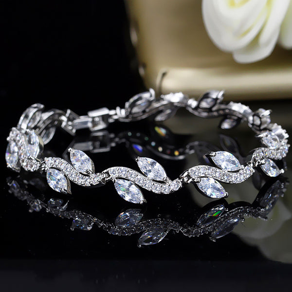 Luxury Big Marquise Shape Stone Silver Color Bangle Jewelry Full Clear White Cubic Zirconia Bracelets