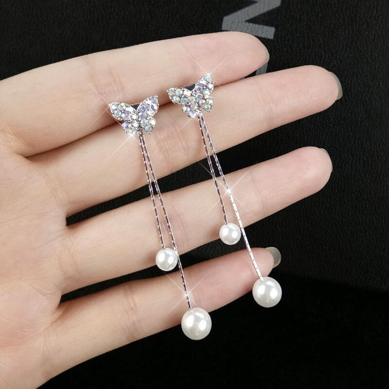 Long Pendant Alloy Glamour Women Butterfly Pendant Earrings