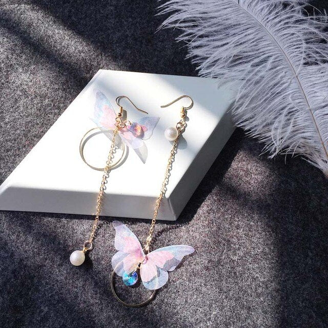 Long Pendant Alloy Glamour Women Butterfly Pendant Earrings