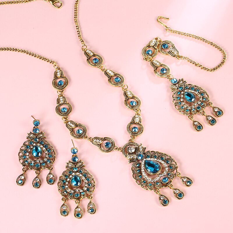 Blue Red Peacock Prestige Necklace Earrings Bridal Jewelry Sets