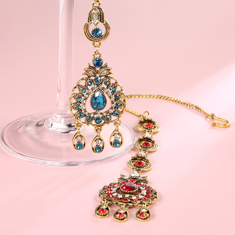 Blue Red Peacock Prestige Necklace Earrings Bridal Jewelry Sets
