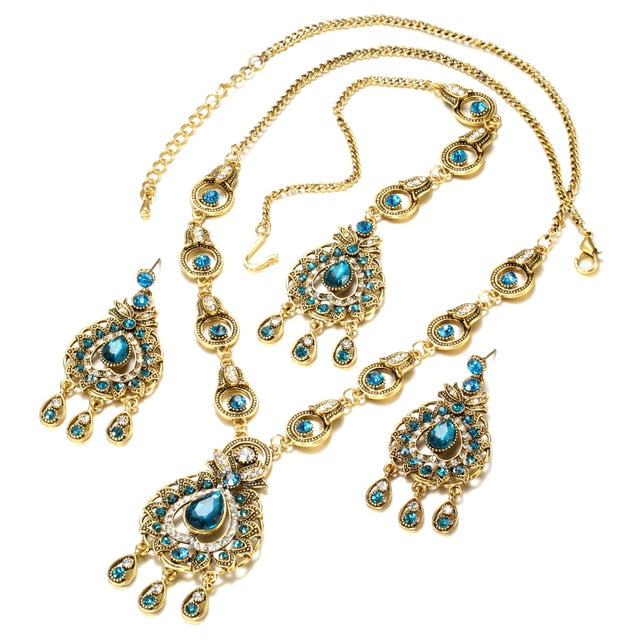 Blue Red Peacock Prestige Necklace Earrings Bridal Jewelry Sets