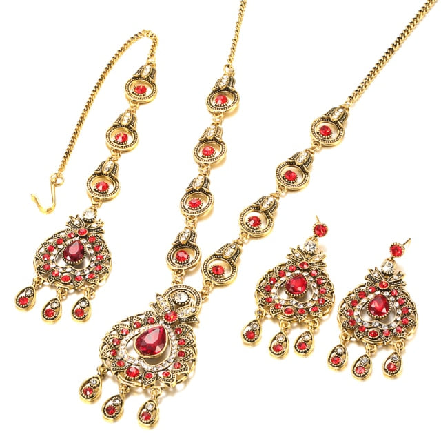 Blue Red Peacock Prestige Necklace Earrings Bridal Jewelry Sets