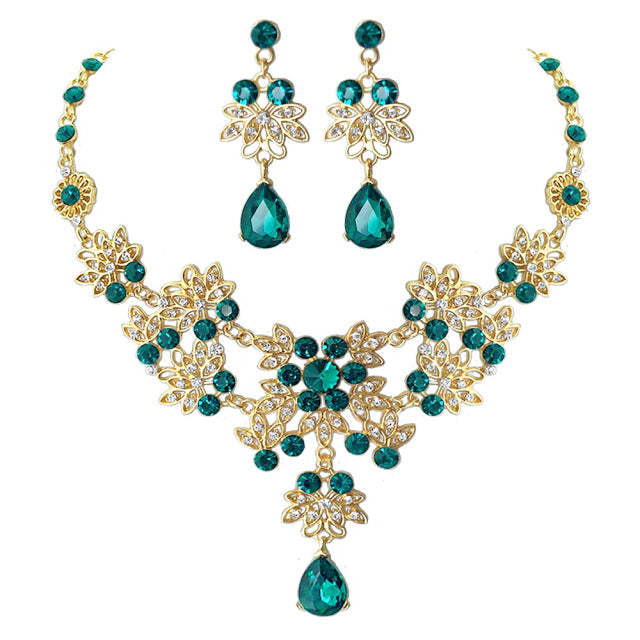 Retro Gold Red Green Blue Crystal Bridal Jewelry Sets