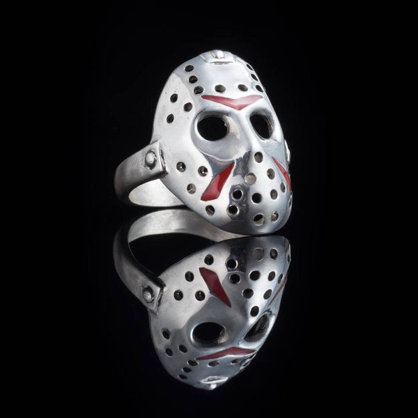 Anillo para hombre con máscara de Jason de película de terror vintage