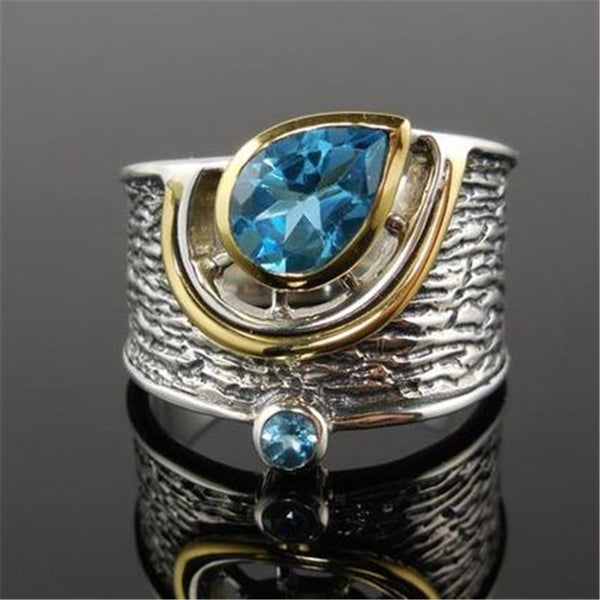 Anillo de fiesta femenino con diseño de personalidad y piedra en forma de gota de agua