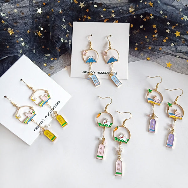 Pendientes de clip con forma de conejo y gato de dibujos animados