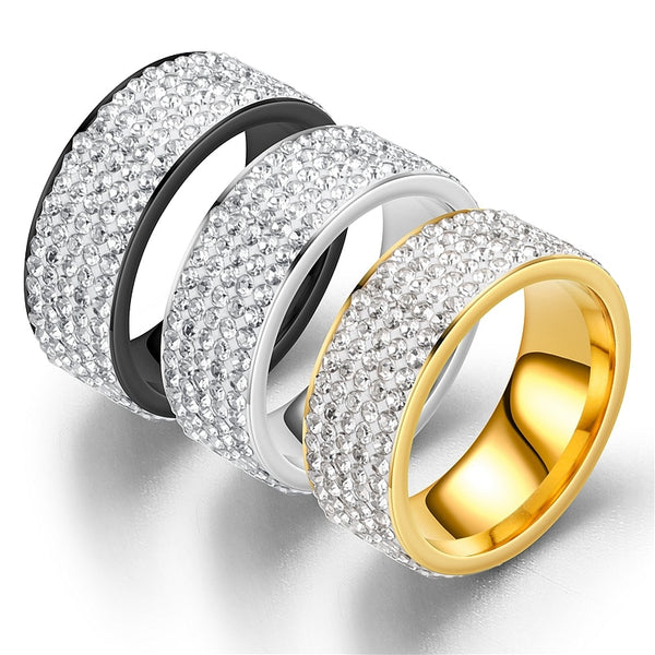 Hip Hop Iced Out CZ Bling Men's Ring Stainless Steel Wedding Engagement Rings