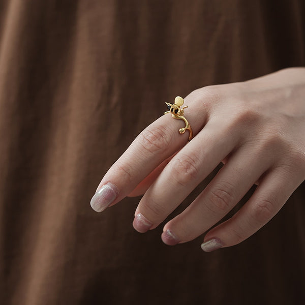 Natural Gemstone 18K Gold Bee and Dripping Honey Rings
