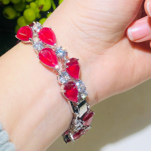Pulseras clásicas de circonitas cúbicas con doble fila, grandes y anchas, con forma de gota de agua verde