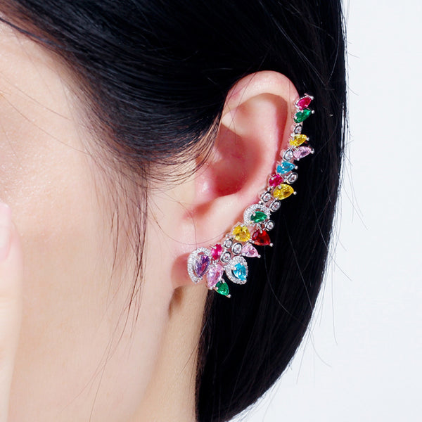 Colorful CZ Stone Big Long Statement Mismatch Stud Earrings